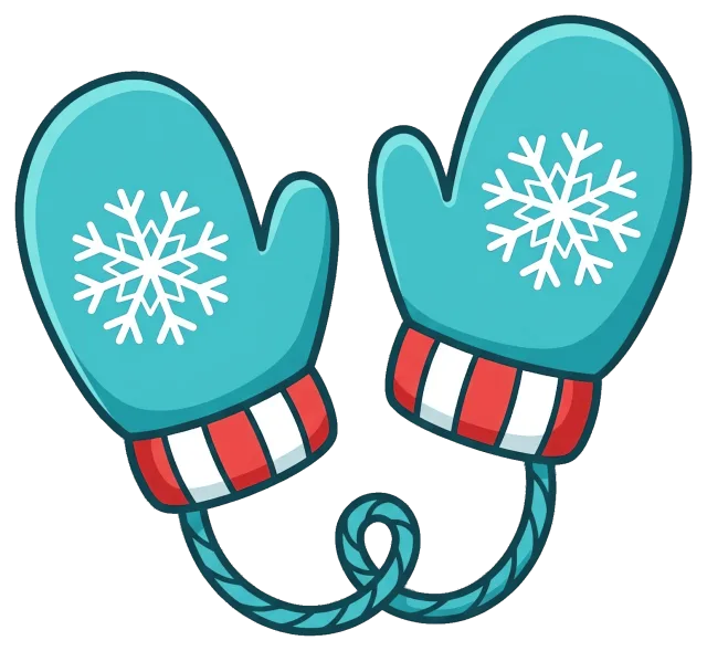 Blue mittens with snowflake design and striped cuffs