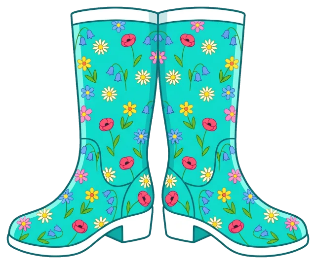 Blue Rain Boots with Colorful Floral Pattern