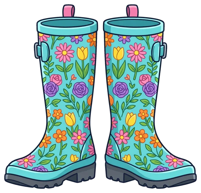 Blue Rain Boots with Colorful Floral Pattern