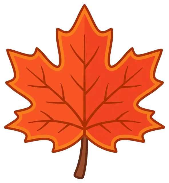 Bright orange maple leaf illustration with brown stem