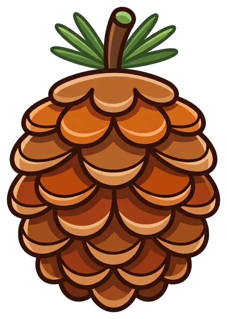 Cartoon Pine Cone with Green Needles