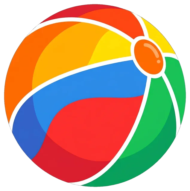 Colorful beach ball with orange, yellow, blue, red, and green panels