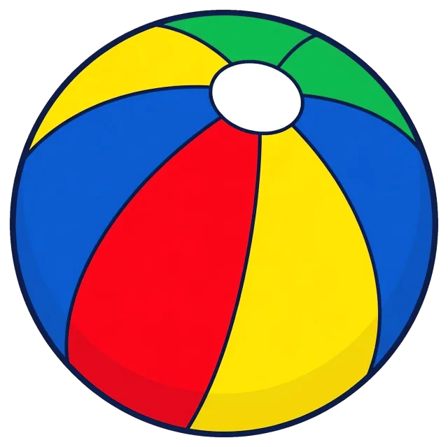 Colorful beach ball with red, yellow, blue, and green panels