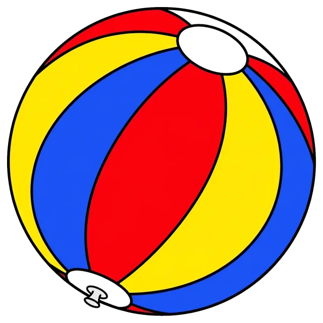 Colorful beach ball with red, yellow, blue, and white panels