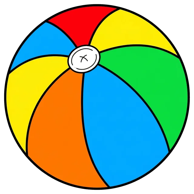 Colorful beach ball with red, yellow, green, blue, and orange panels