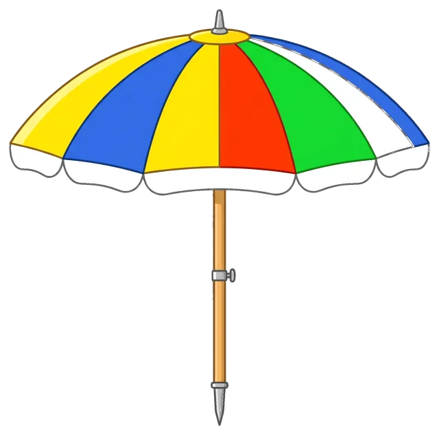 Colorful Beach Umbrella with Wooden Pole