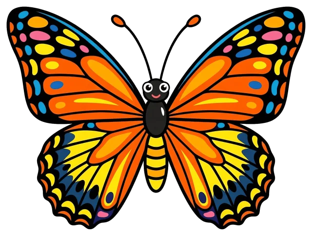 Colorful butterfly with orange and yellow wings on grey background