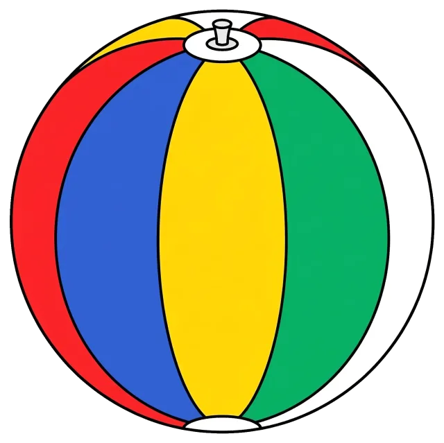 Colorful classic beach ball with red, blue, yellow, green, and white p