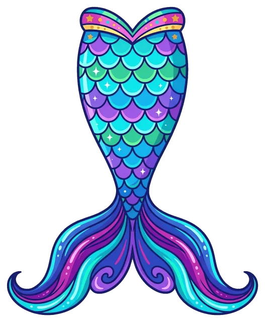 Colorful mermaid tail with blue and purple scales