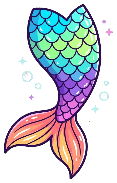Colorful Mermaid Tail with Bubbles and Sparkles