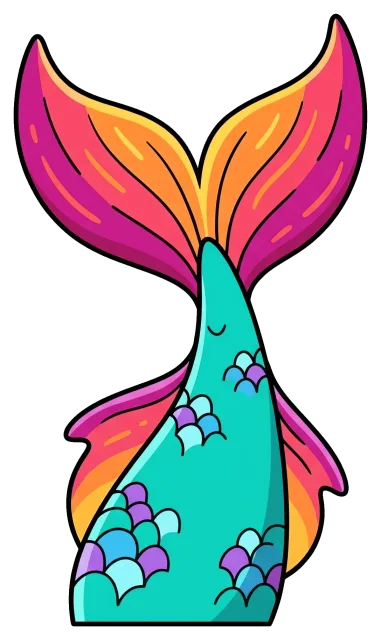 Colorful mermaid tail with scales and fins