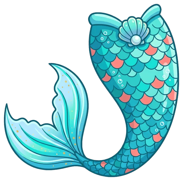Colorful mermaid tail with scales and shell decoration