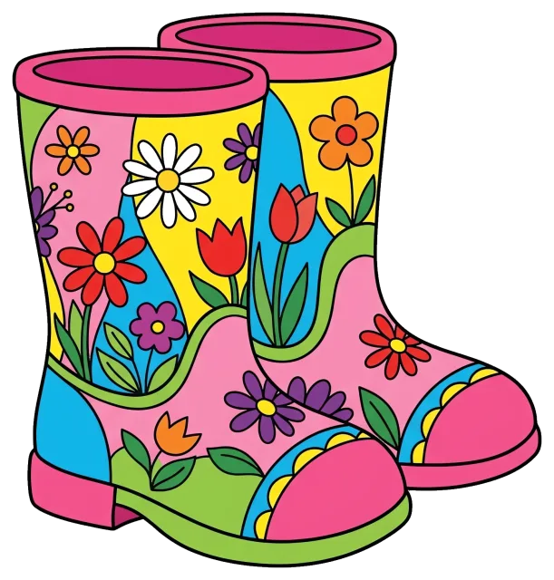 Colorful rain boots decorated with various flowers