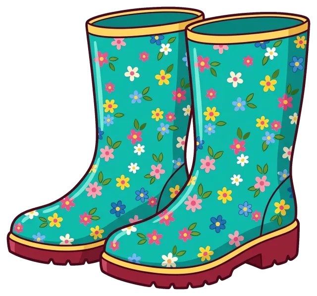 Colorful rain boots with floral pattern