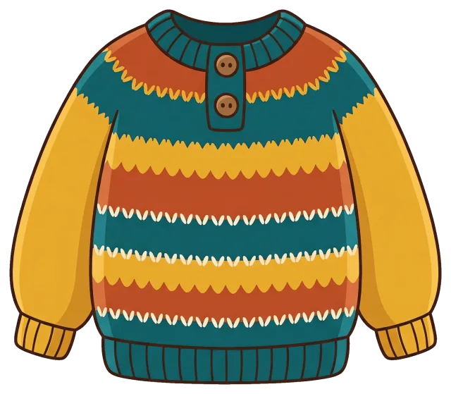 Cozy colorful sweater with buttons and striped pattern