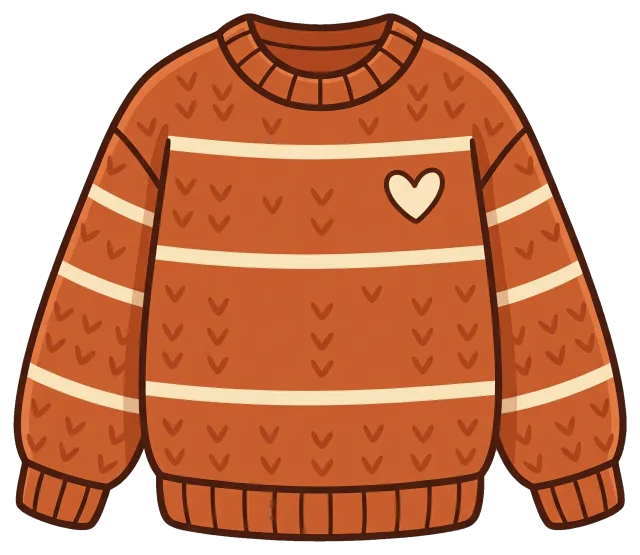 Cozy orange sweater with heart detail and stripes