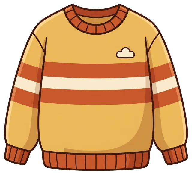 Cozy sweater with orange and cream stripes and cloud patch