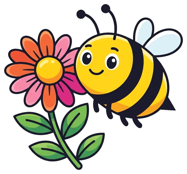 Cute bee flying near colorful flower
