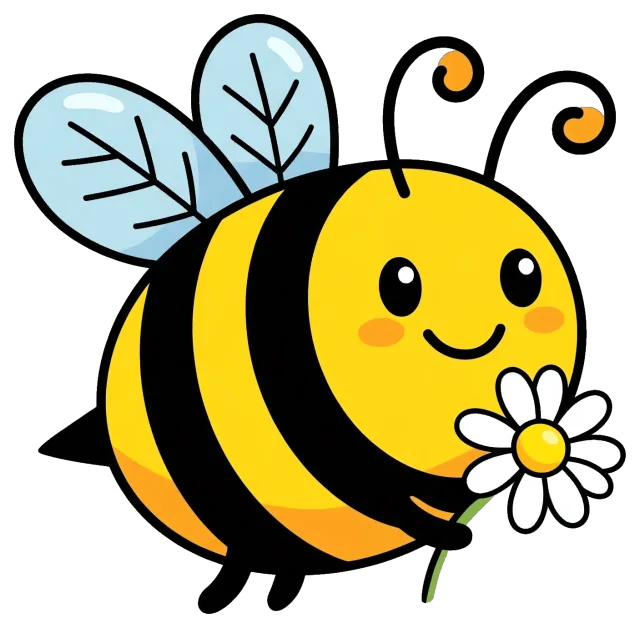 Cute bee holding a white flower