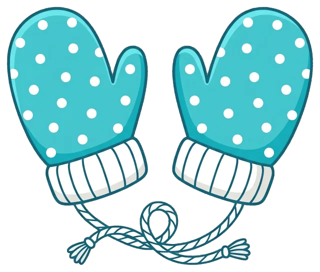 Cute Blue Mittens with White Polka Dots and String