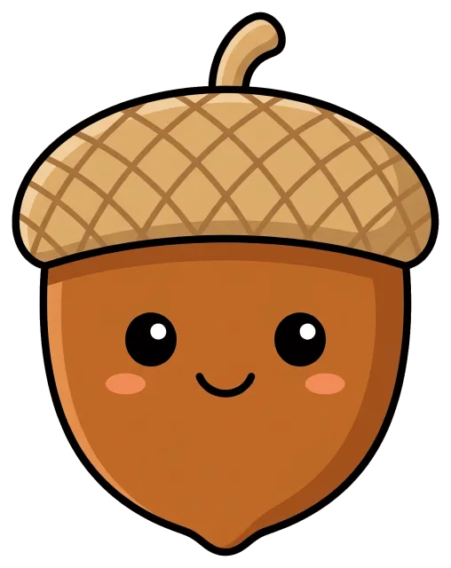 Cute cartoon acorn with smiling face