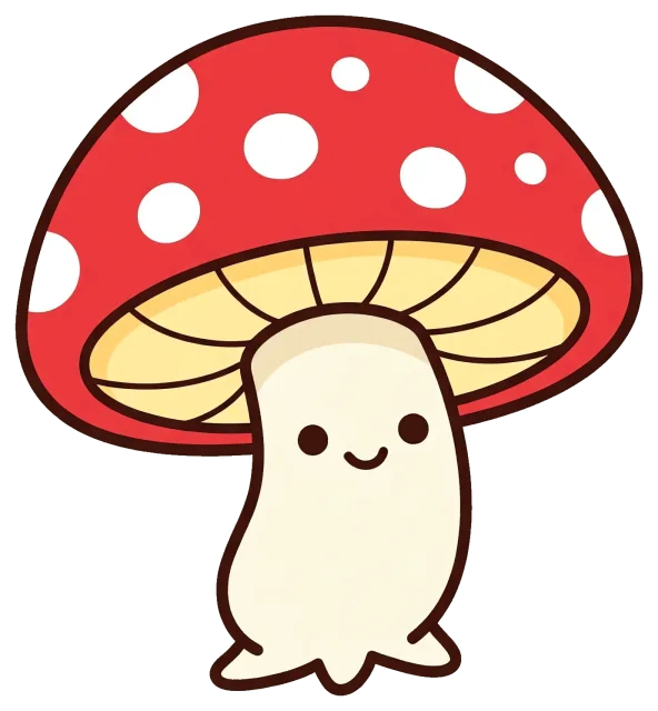 Cute cartoon mushroom with red cap and white spots