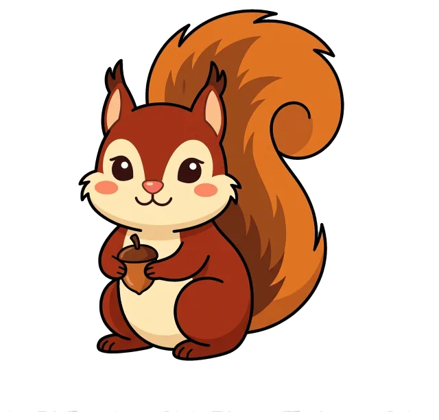 Cute cartoon squirrel holding an acorn