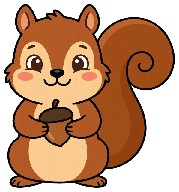 Cute cartoon squirrel holding an acorn