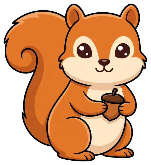 Cute cartoon squirrel holding an acorn