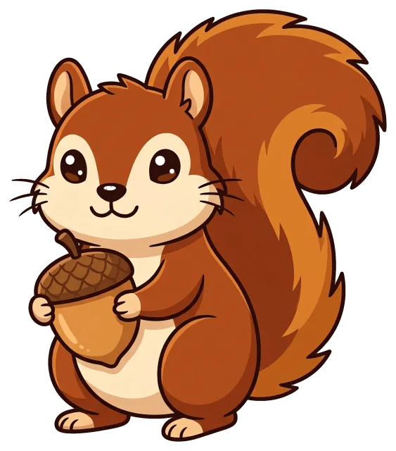 Cute cartoon squirrel holding an acorn