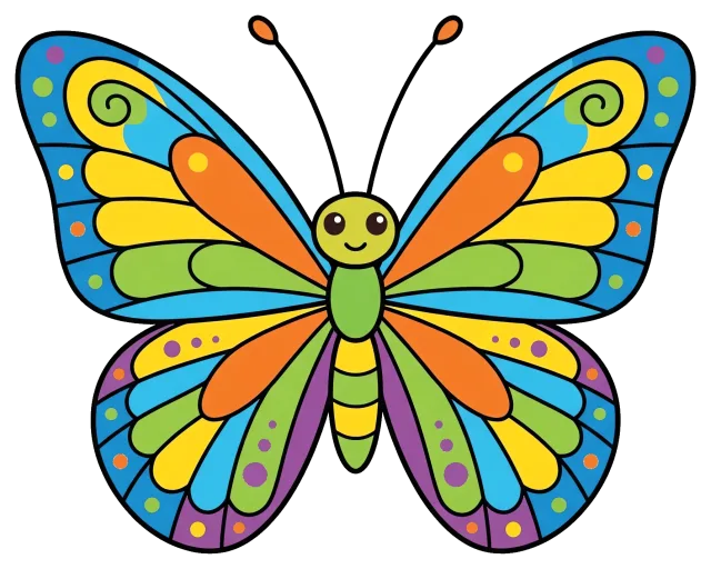 Cute colorful butterfly with symmetrical patterned wings