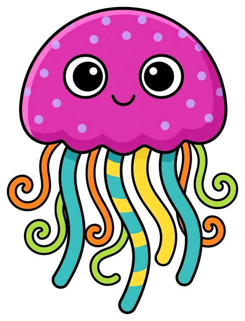 Cute colorful cartoon jellyfish with big eyes
