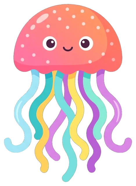 Cute colorful jellyfish with smiling face