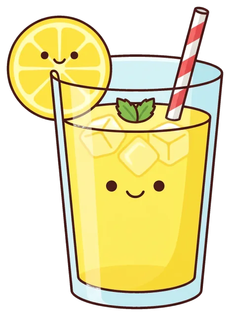 Cute glass of lemonade with smiling lemon slice and straw