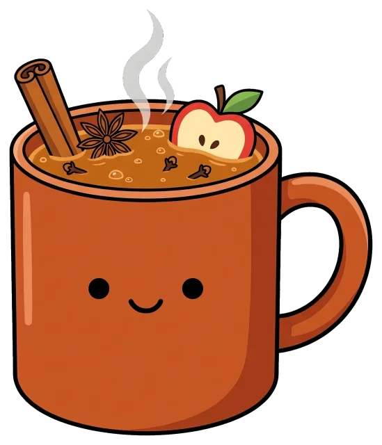 Cute hot apple cider mug with cinnamon and apple slice