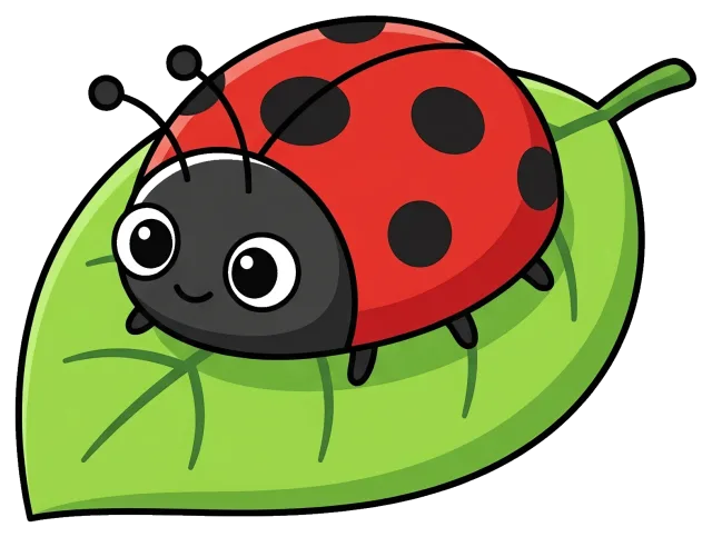 Cute ladybug on a green leaf