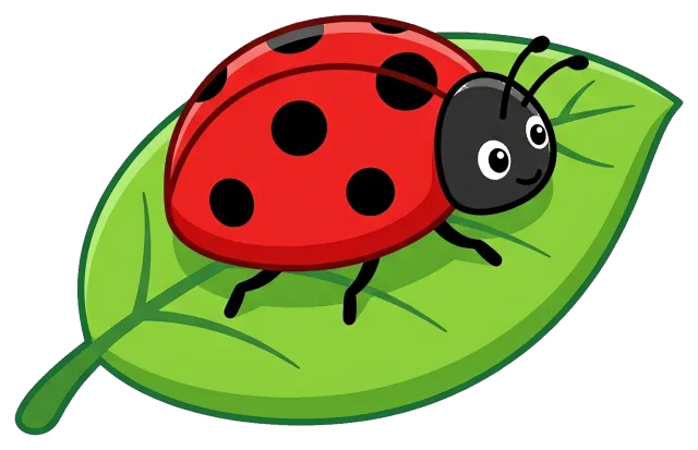 Cute ladybug on a green leaf