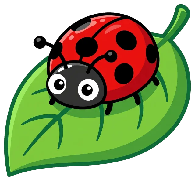 Cute ladybug with big eyes on a green leaf