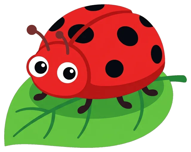 Cute ladybug with big eyes on green leaf