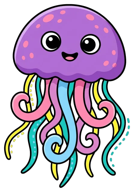 Cute purple jellyfish with colorful tentacles