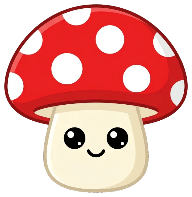 Cute red mushroom with white spots and smiling face