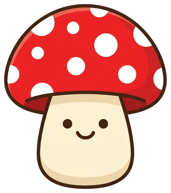 Cute red mushroom with white spots and smiling face