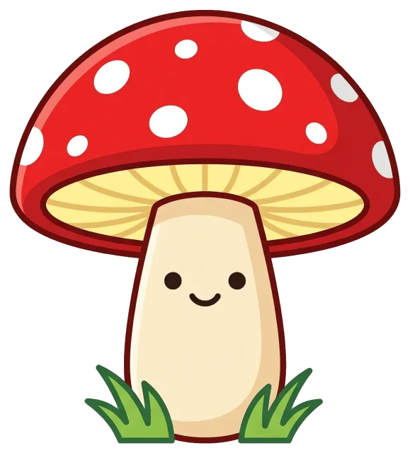 Cute red mushroom with white spots and smiling face