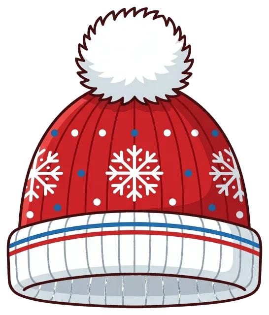Cute red winter hat with snowflake pattern and pom-pom