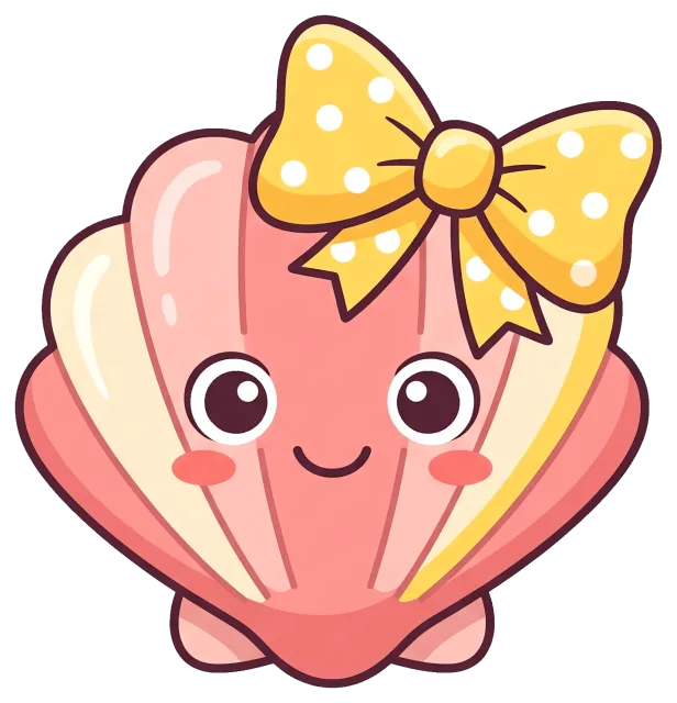 Cute seashell with yellow polka dot bow