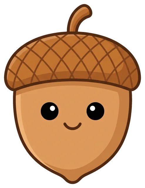 Cute smiling acorn icon with big eyes
