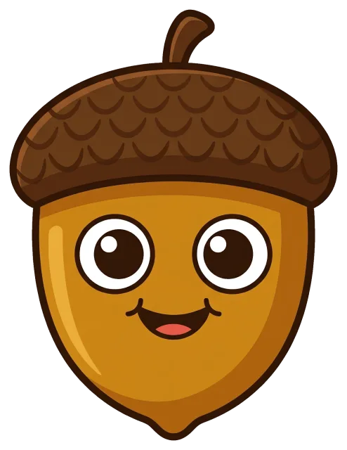 Cute smiling acorn with big eyes