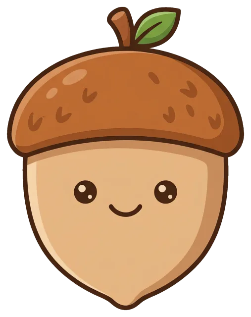 Cute smiling acorn with leaf on top