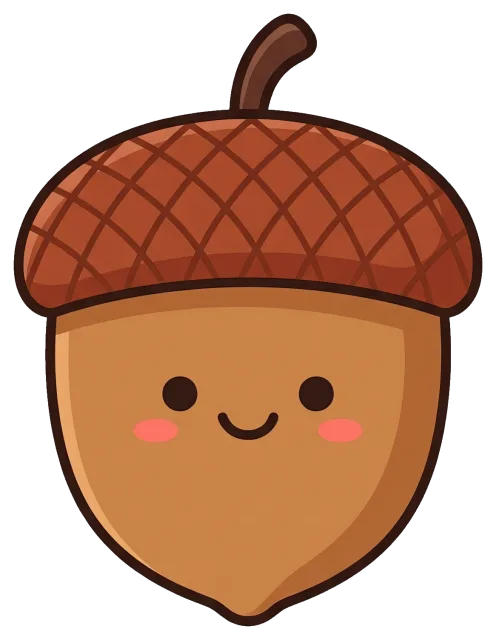 Cute smiling acorn with rosy cheeks