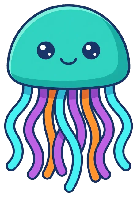 Cute smiling jellyfish with colorful tentacles